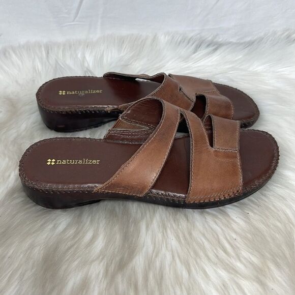 Naturalizer Wiser Brown Leather Strappy Slide Wedge Mules Sz 8 - Picture 4 of 9